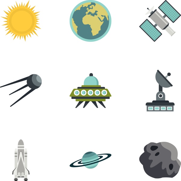 outer space icons set flat