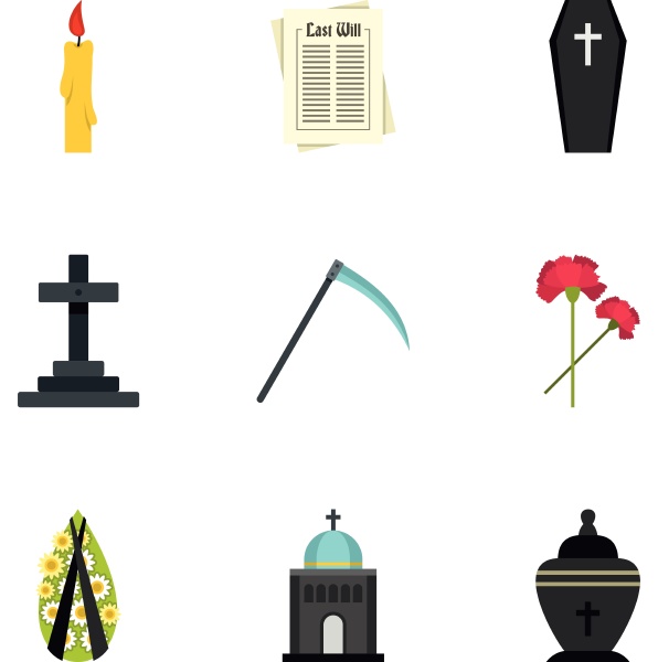 burial icons set flat style