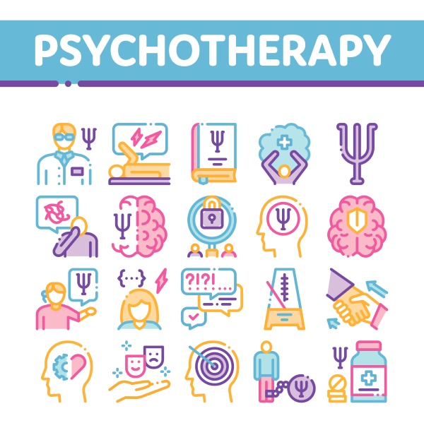 psychotherapy help collection icons set vector