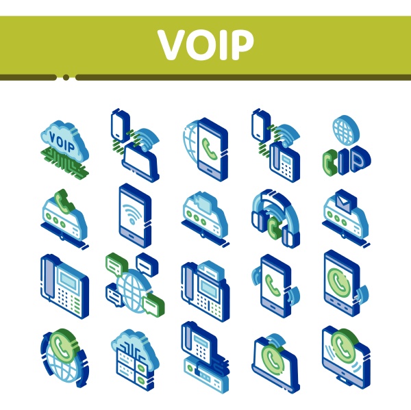 voip calling system isometric icons set