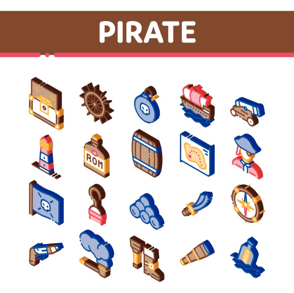 pirate sea bandit tool isometric icons
