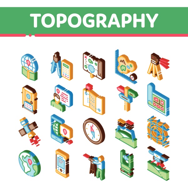 topography research isometric icons set vector