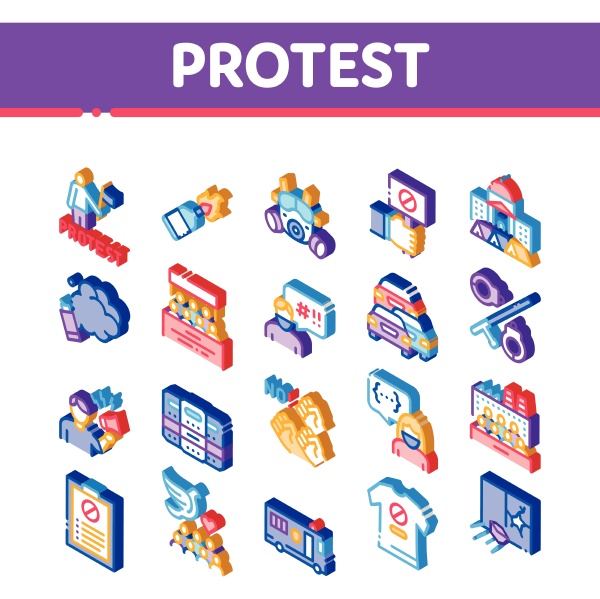 protest and strike isometric icons set