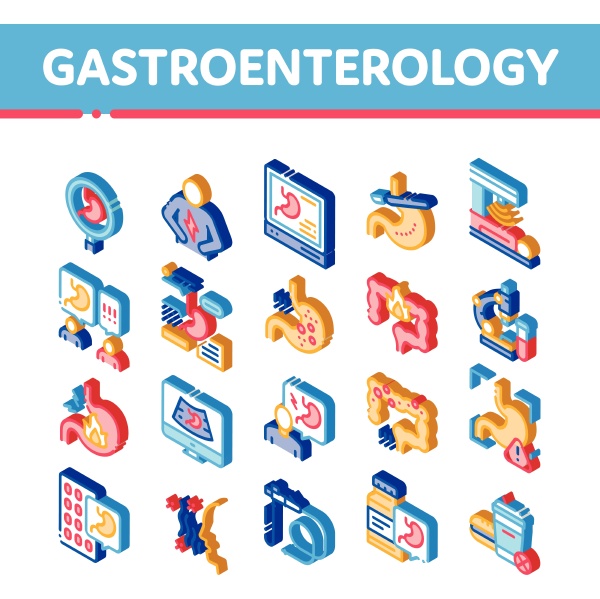 gastroenterology isometric icons set vector