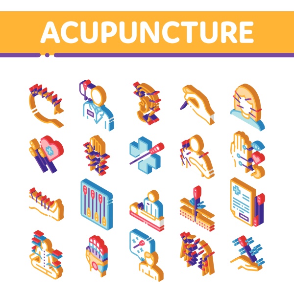 acupuncture therapy isometric icons set vector
