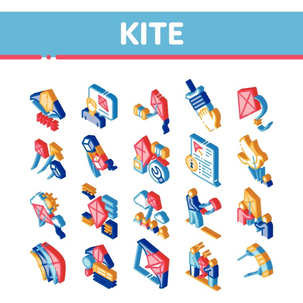 kite flying air toy isometric icons