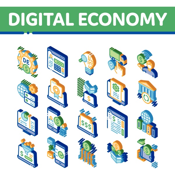 digital economy isometric icons set vector