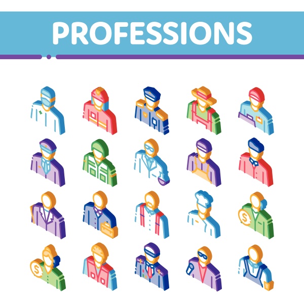 professions people isometric icons set vector