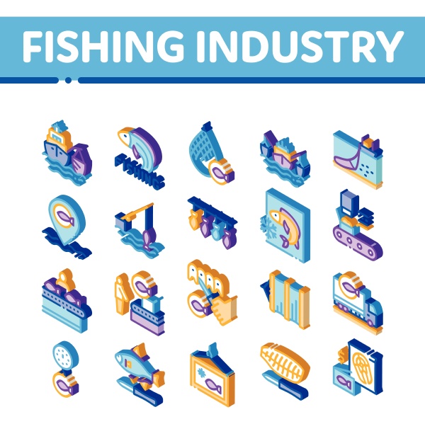 fishing industry business process icons set