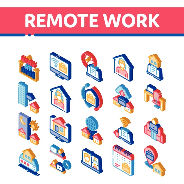 remote work freelance isometric icons set
