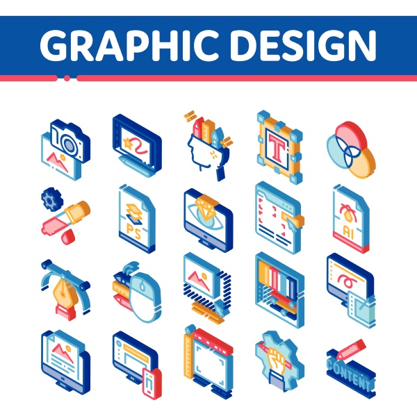 graphic design and isometric icons set