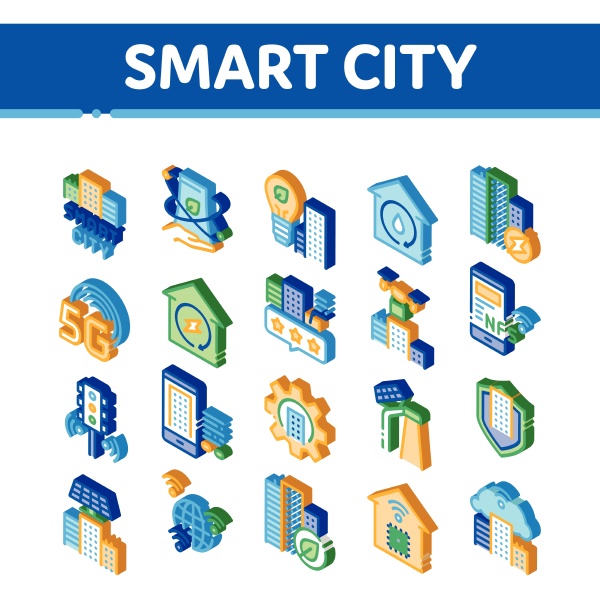 smart city technology isometric icons set