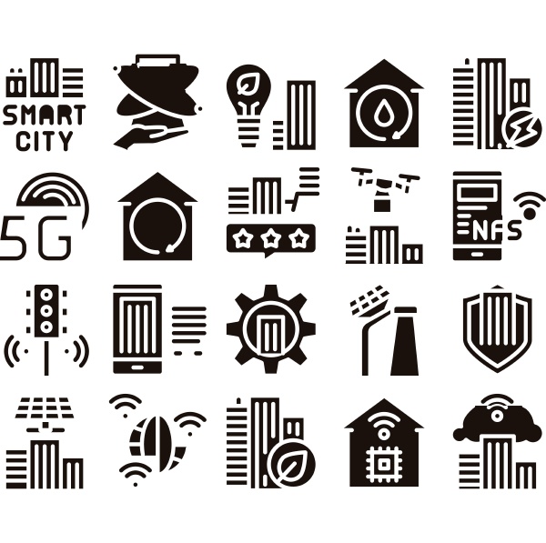 smart city technology glyph set vector