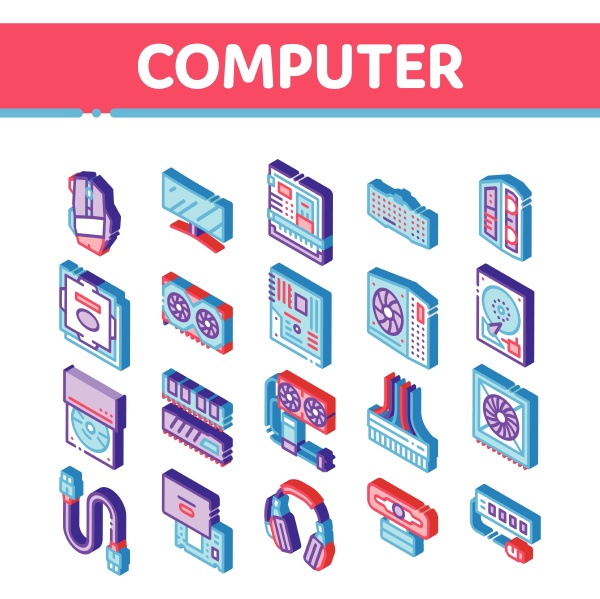 computer technology isometric icons set vector
