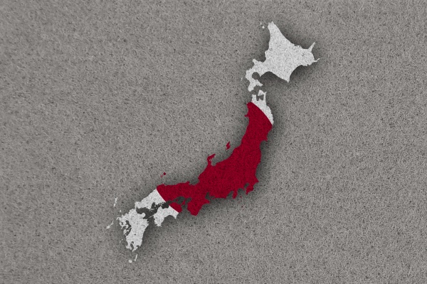 map and flag of japan on