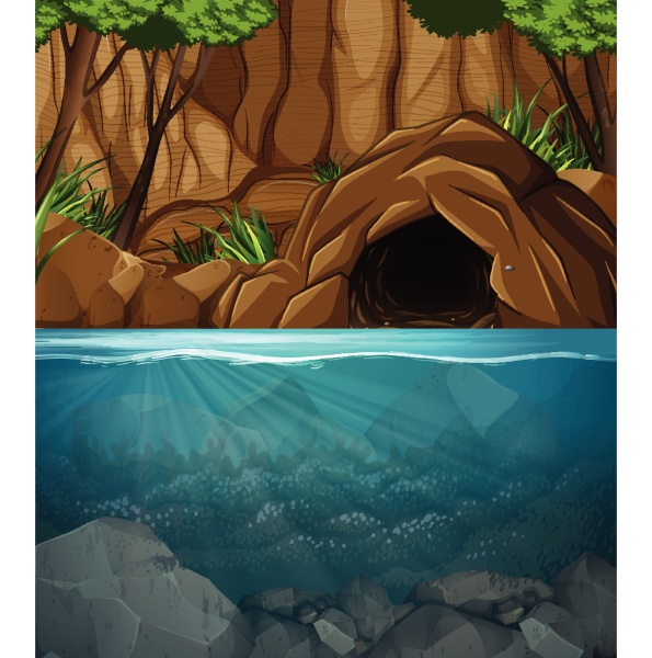 underwater cave landscape scene