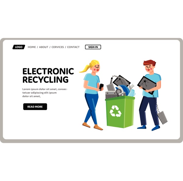 electronic recycling trashcan with gadgets vector