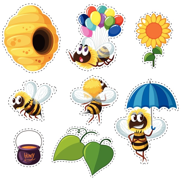 sticker design for bees and beehive