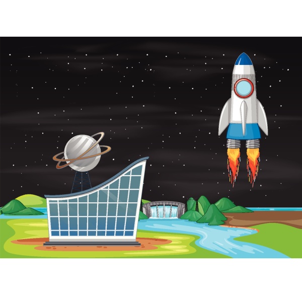 scene with spaceship flying in the