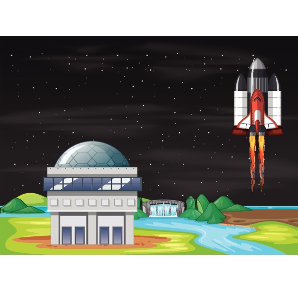 scene with spaceship flying in the