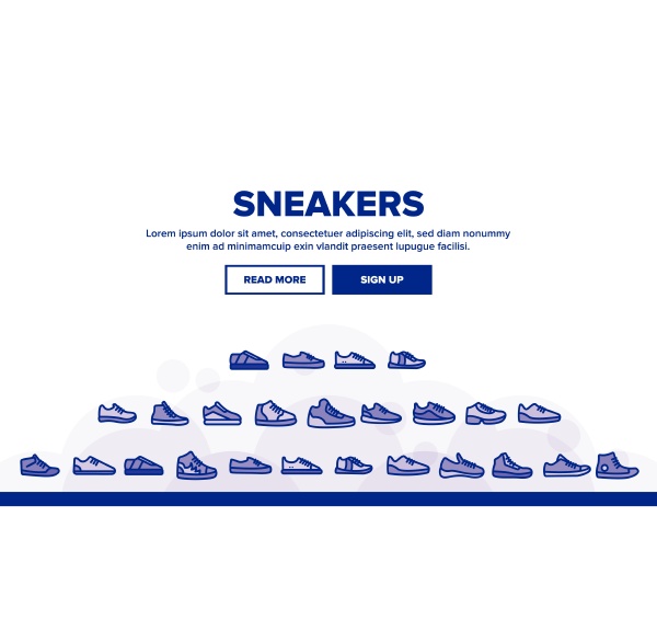 collection sneakers thin line icons set