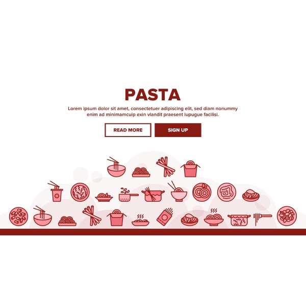 pasta dish gastronomy landing header vector