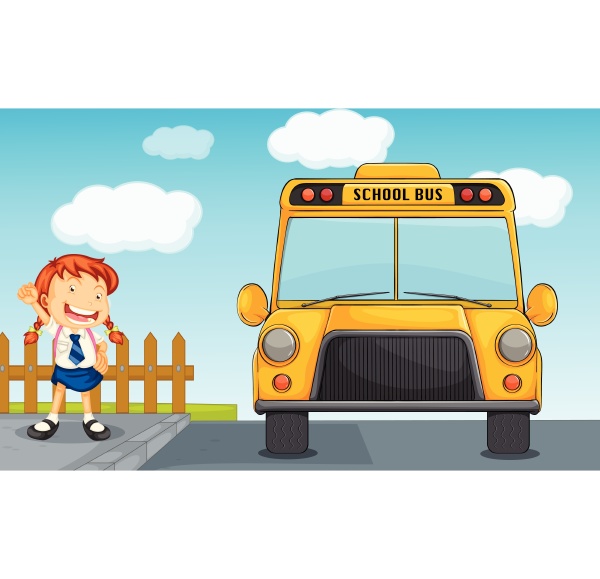 school bus and girl