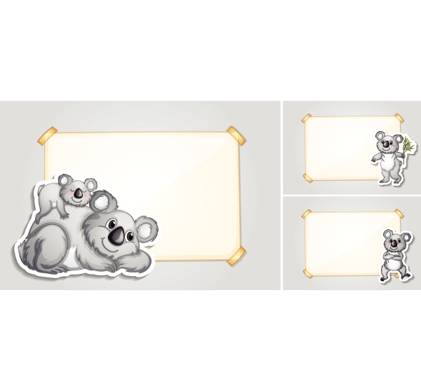 three border templates with koala bears