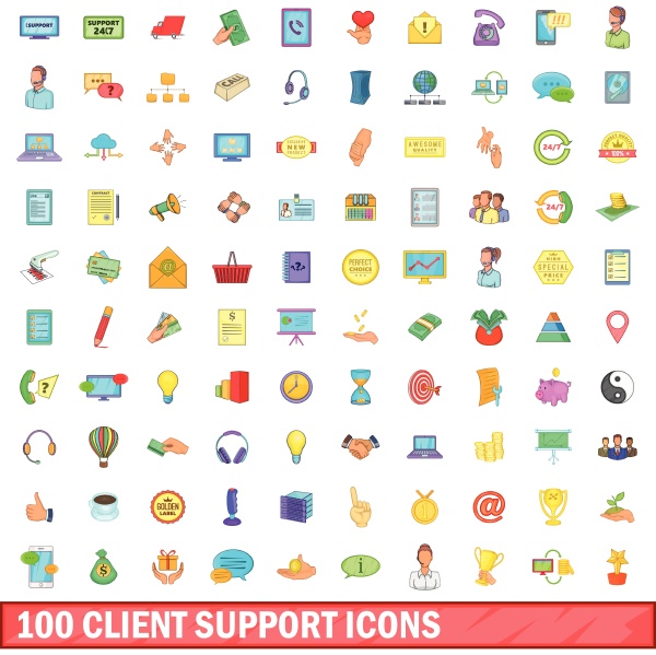 100 client support icons set