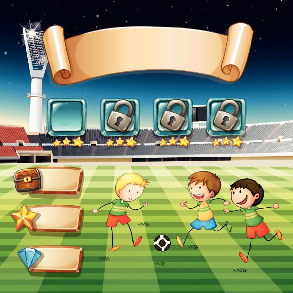 game template with children playing soccer