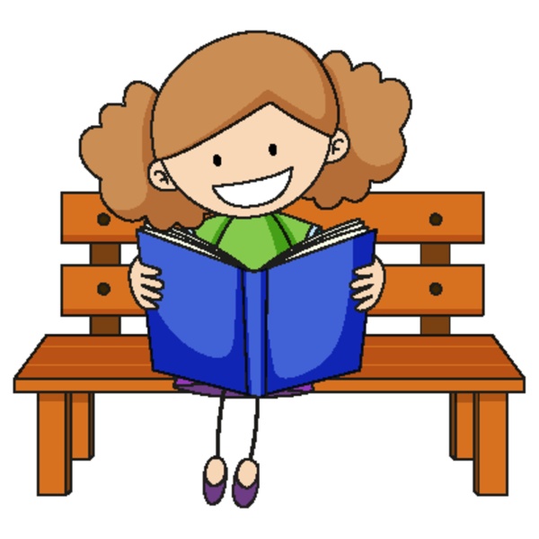 cute girl reading book doodle cartoon
