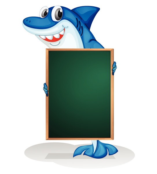 a shark holding an empty board