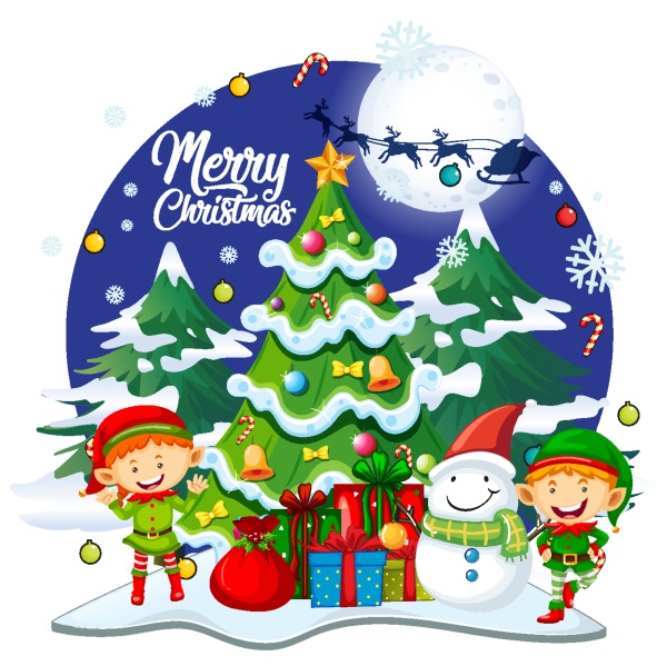 merry christmas font with cute elf
