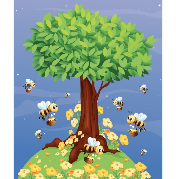 a tree with bees