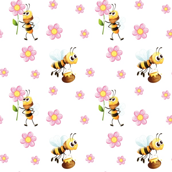 seamless design with bees and flowers