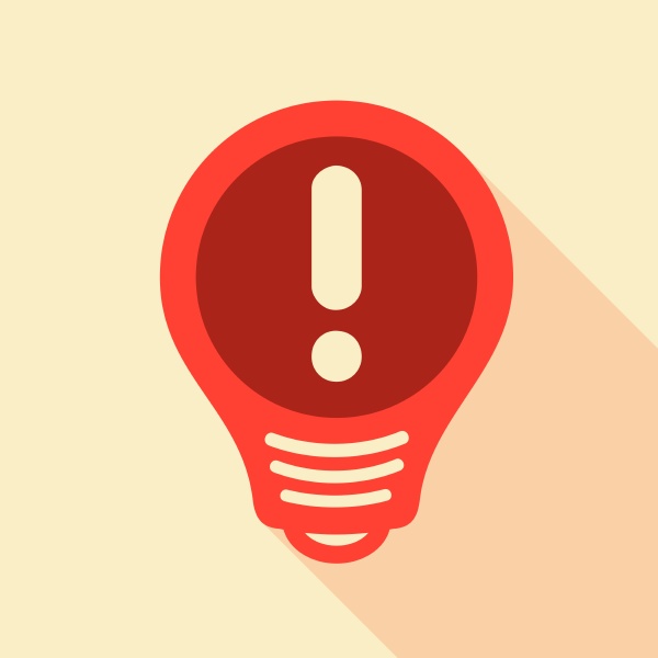 red light bulb with exclamation mark