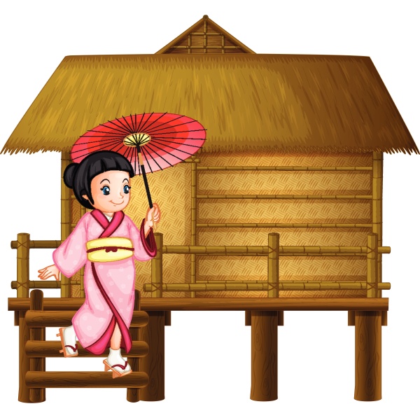 japanese girl at the bamboo hut