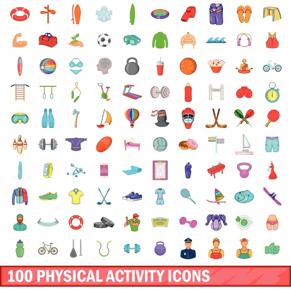 100 phisical activity icons set