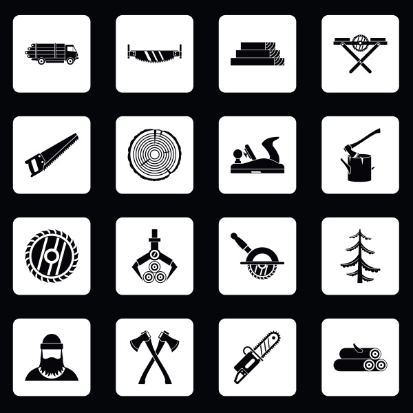 timber industry icons set squares vector