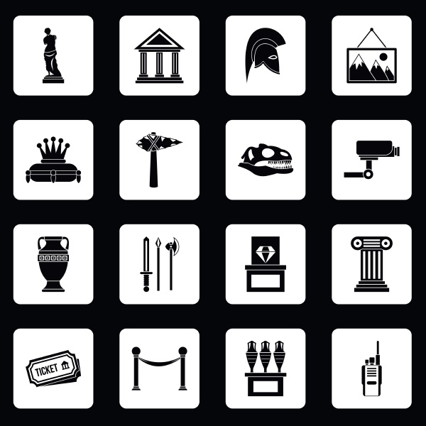 museum icons set squares vector
