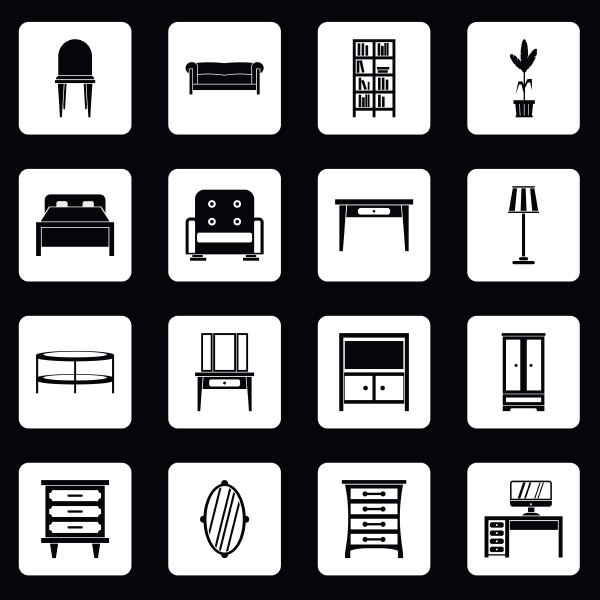 furniture icons set squares vector