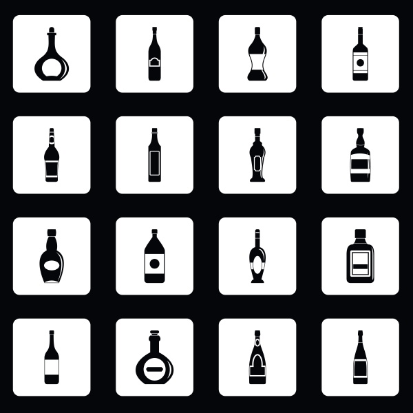 bottle forms icons set squares vector