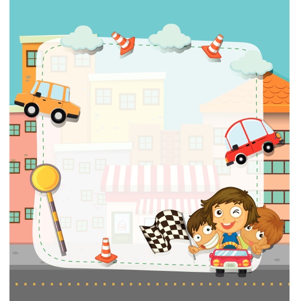 border design with children and traffic