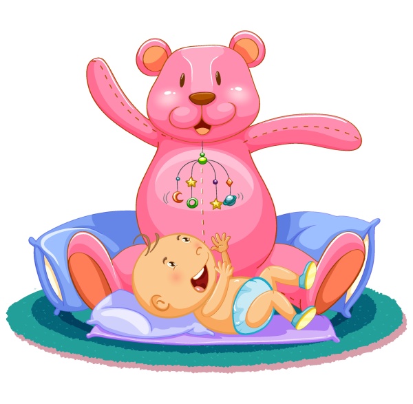 scene with baby sleeping in bed