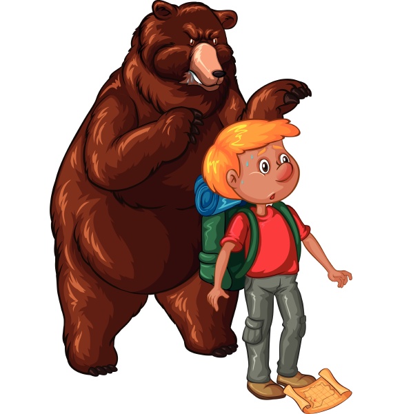 big bear and terrified hiker