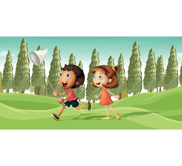 a running boy and a girl