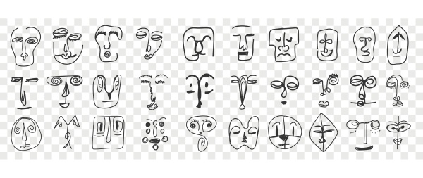 various face features doodle set