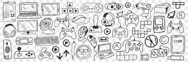 various smart gadgets doodle set