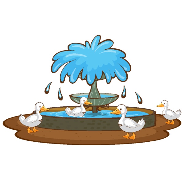 ducks and fountain on white background