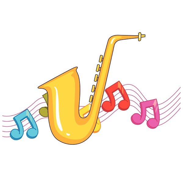 saxophone with music notes in background